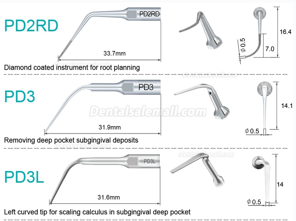 10Pcs Dental Scaler Scaling Tips PD2L PD2LD PD2R PD2RD PD5 PD6 PD7 PD8 PD10 Compatible with Refine SATELEC NSK DTE GNATUS Scaler Handpiece