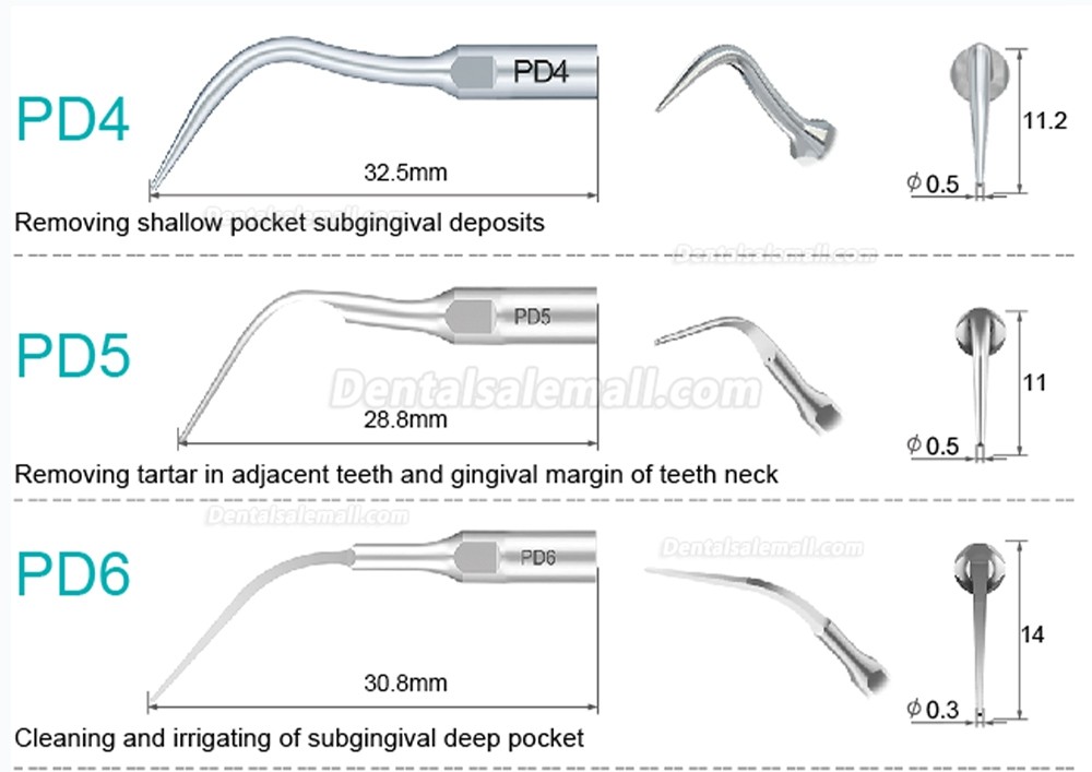 10Pcs Dental Scaler Scaling Tips PD2L PD2LD PD2R PD2RD PD5 PD6 PD7 PD8 PD10 Compatible with Refine SATELEC NSK DTE GNATUS Scaler Handpiece