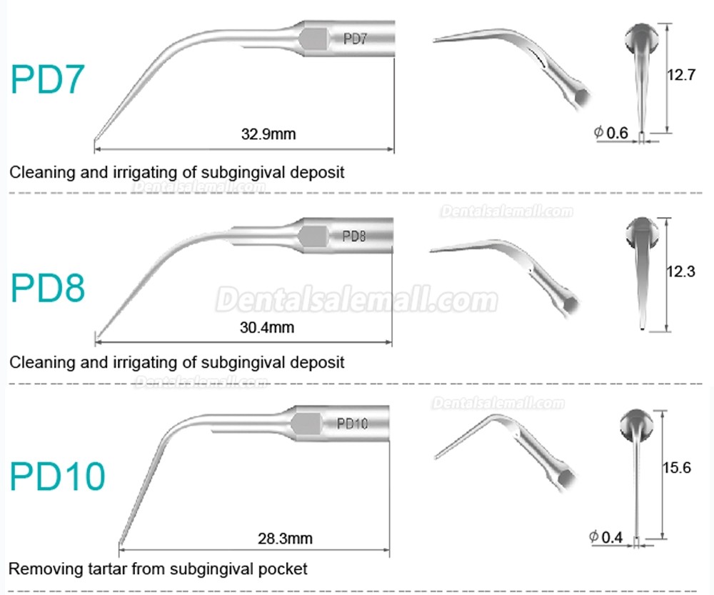 10Pcs Dental Scaler Scaling Tips PD2L PD2LD PD2R PD2RD PD5 PD6 PD7 PD8 PD10 Compatible with Refine SATELEC NSK DTE GNATUS Scaler Handpiece