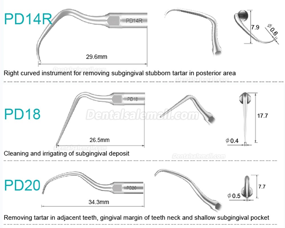 10Pcs Dental Scaler Scaling Tips PD2L PD2LD PD2R PD2RD PD5 PD6 PD7 PD8 PD10 Compatible with Refine SATELEC NSK DTE GNATUS Scaler Handpiece