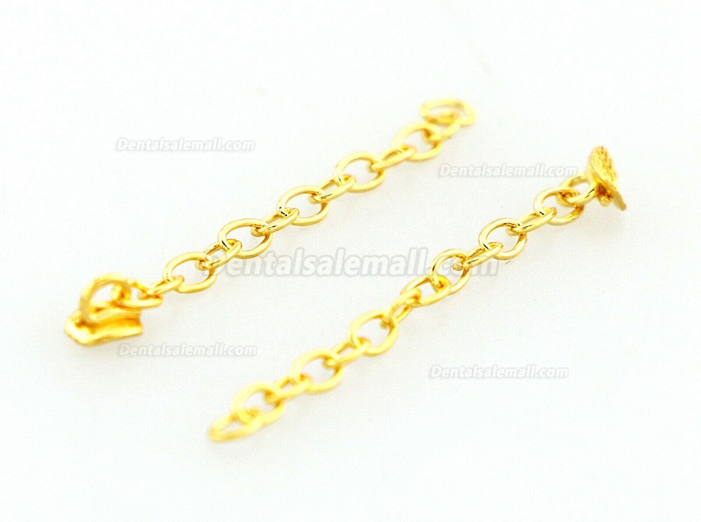 10 Pcs Dental Orthodontic Traction Rectangular Button With Chain 18K Gold Plated