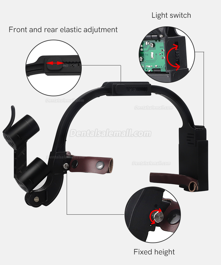 2.5X/3.5X Headband Dental Binocular Loupes with 5W LED Head Light Headlamp