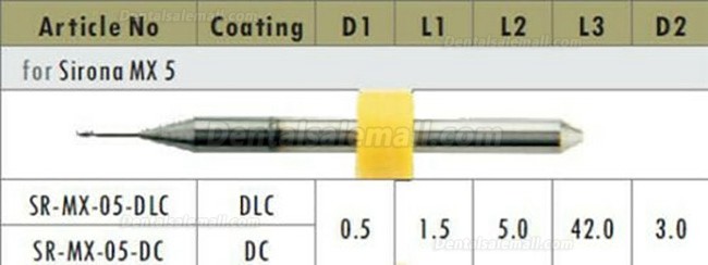 1PCS Dental Cad Cam Zirconia Milling Burs Fit Sirona MX5 0.5mm/1mm/2.5mm NO Coated