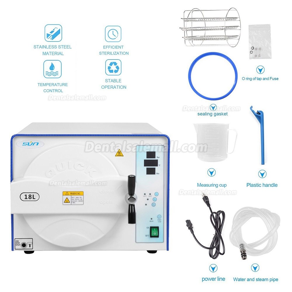 18L / 23L Sun Dental Autoclave Steam Sterilizer Class N High Temperature High Pressure