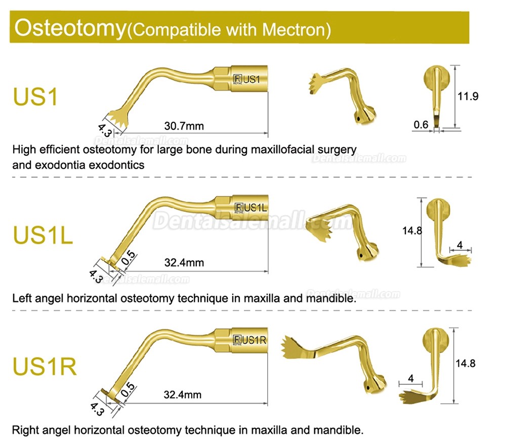 1Pcs Piezosurgery Osteotomy Bone Cutting Dental Surgery Tips US1 US1L US1R US2 US3 US4 US5 US6 US7 US11 US12 Fit Mectron Woodpecker