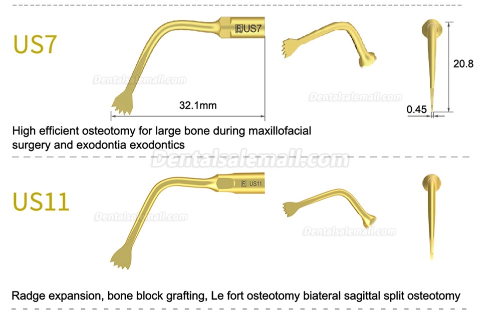 1Pcs Piezosurgery Osteotomy Bone Cutting Dental Surgery Tips US1 US1L US1R US2 US3 US4 US5 US6 US7 US11 US12 Fit Mectron Woodpecker